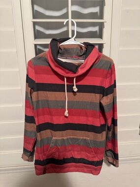 AMPERSAND AVE Red Multicolor Striped Turtleneck Pullover